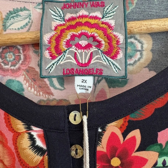 Johnny Was Floral Print Top - Pink and Navy - Picture 3 of 8